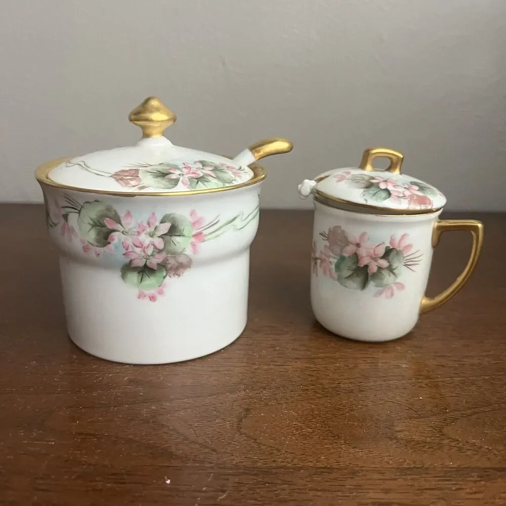 Vintage Noritake Nippon Hand Painted Sugar & Jam Bowls Signed F. Goodwin Pink